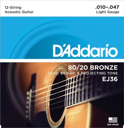 D'Addario D'Addario EJ36 12-String 80/20 Bronze Light Acoustic Guitar Strings