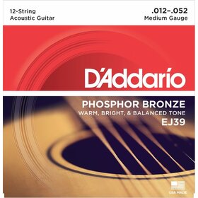D'Addario D'Addario EJ39 12-52 12-String Phosphor Bronze Medium Acoustic Guitar Strings