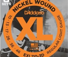 D'Addario D'Addario EXL110-3D Nickel Wound Electric Guitar Strings Regular Light 10-46 3 Set