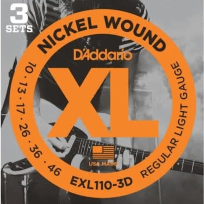 D'Addario D'Addario EXL110-3D Nickel Wound Electric Guitar Strings Regular Light 10-46 3 Set