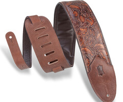 Levy's Levy's 3" Wide Embossed Leather Guitar Strap - Dark Brown