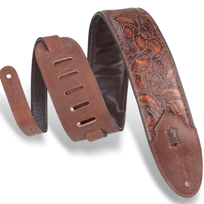 Levy's Levy's 3" Wide Embossed Leather Guitar Strap - Dark Brown