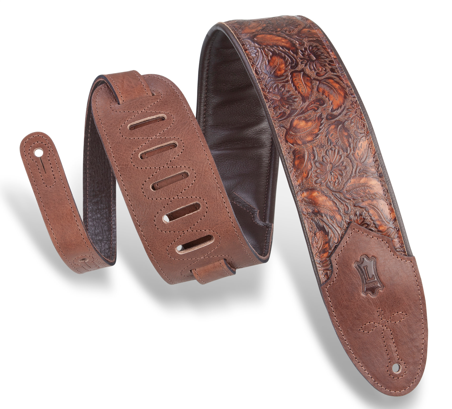 Levy's Levy's 3" Wide Embossed Leather Guitar Strap - Dark Brown