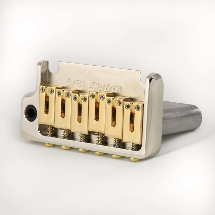 MannMade USA MannMade USA 2-Post Tremolo Bridge - Nickel Hybrid - Left Hand - fits 2 post Strat style guitars