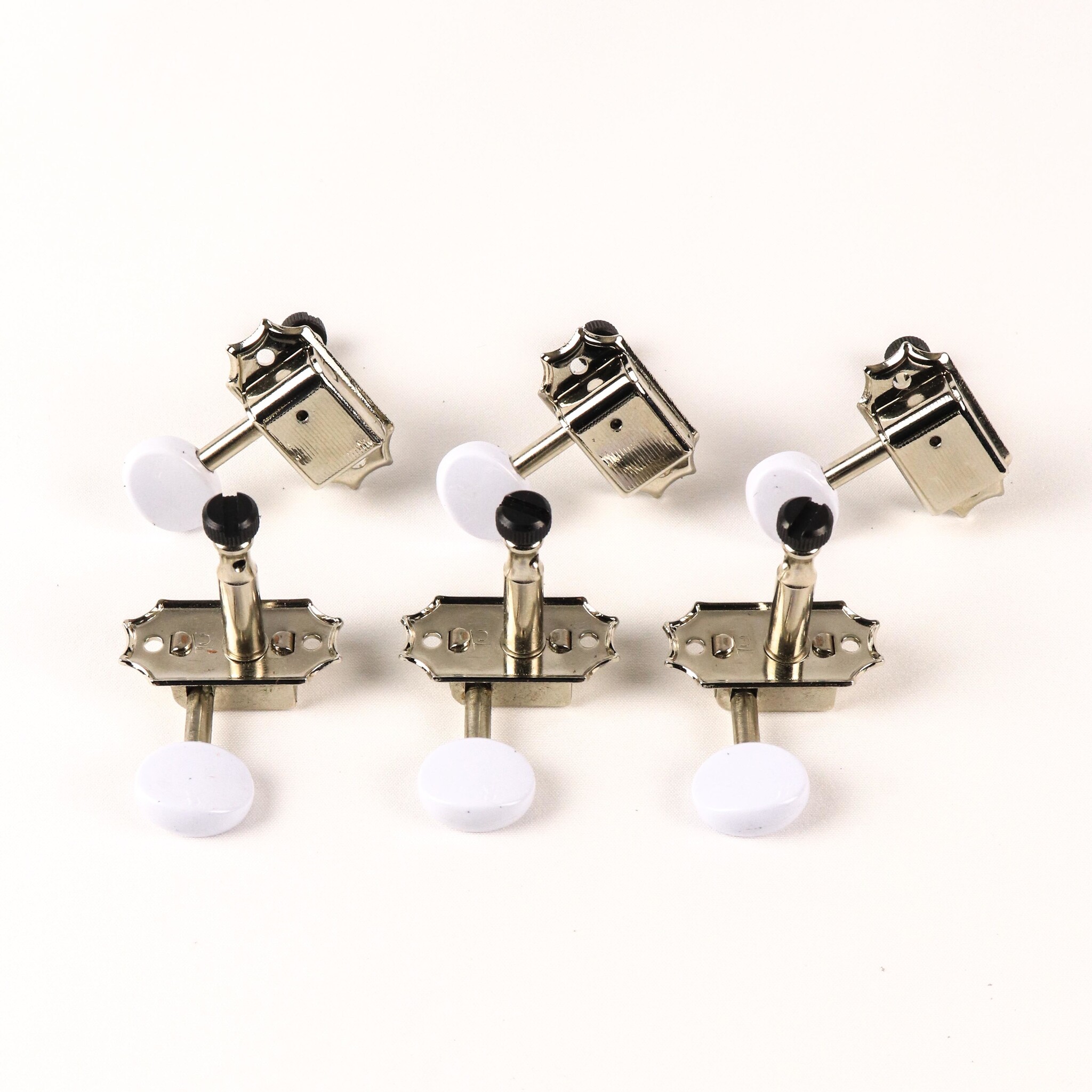 HC Kluson Style Locking Tuners Polished w/ White Knobs