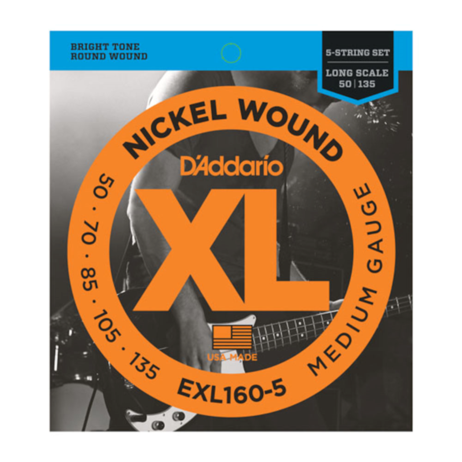 D'Addario Nickel Wound Bright Tone Round Wound 5 String 50/135 Med
