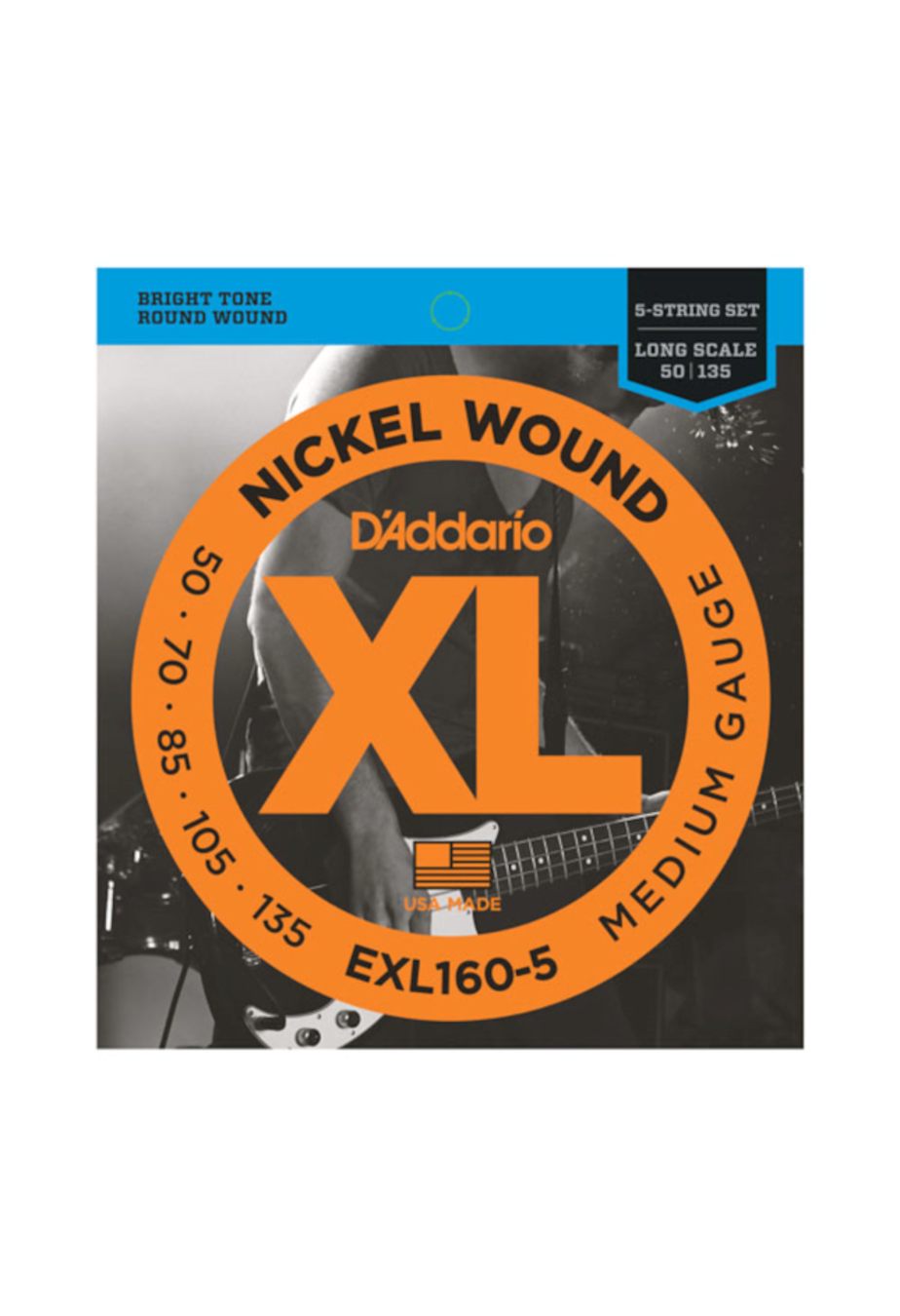 D'Addario D'Addario Nickel Wound Bright Tone Round Wound 5 String 50/135 Med. Gauge