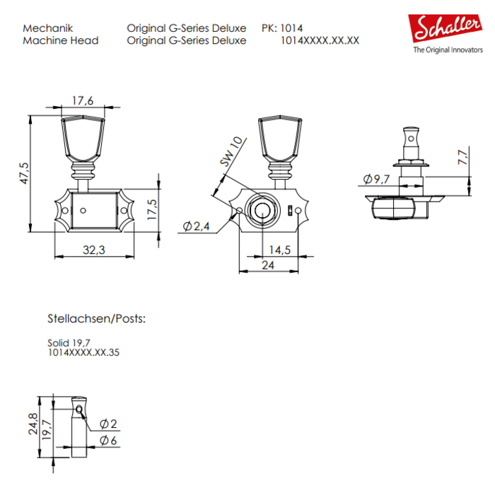 Schaller Schaller G-Series Deluxe KeyStone Locking Tuner Set, Single Ring - Nickel