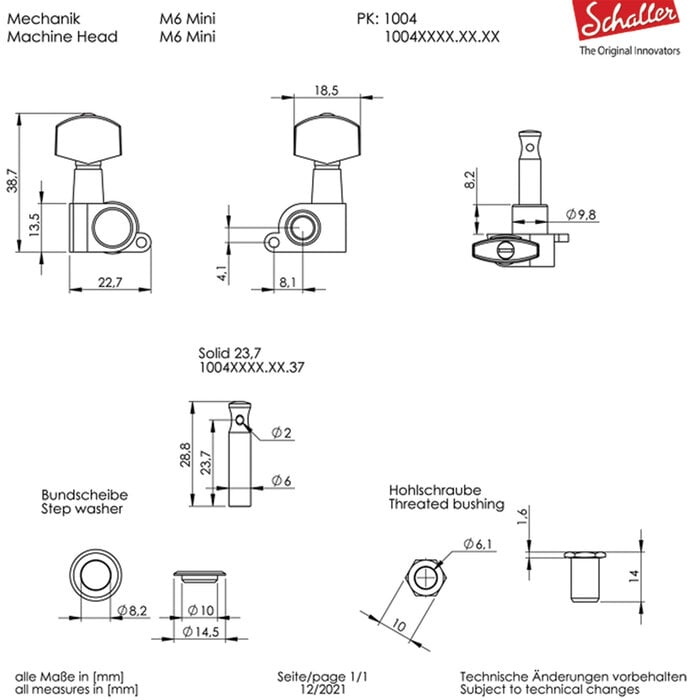 Schaller Schaller M6 Mini Locking Tuner Set - Gold