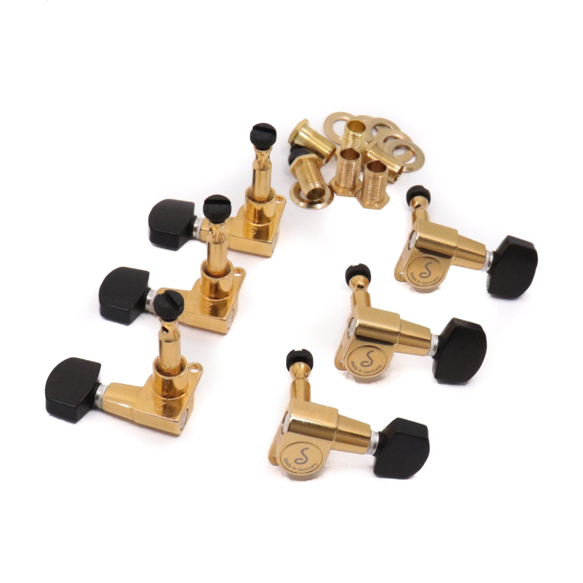 Schaller M6 Mini Locking Tuner Set Gold W Ebony Buttons John Manns Guitar Vault