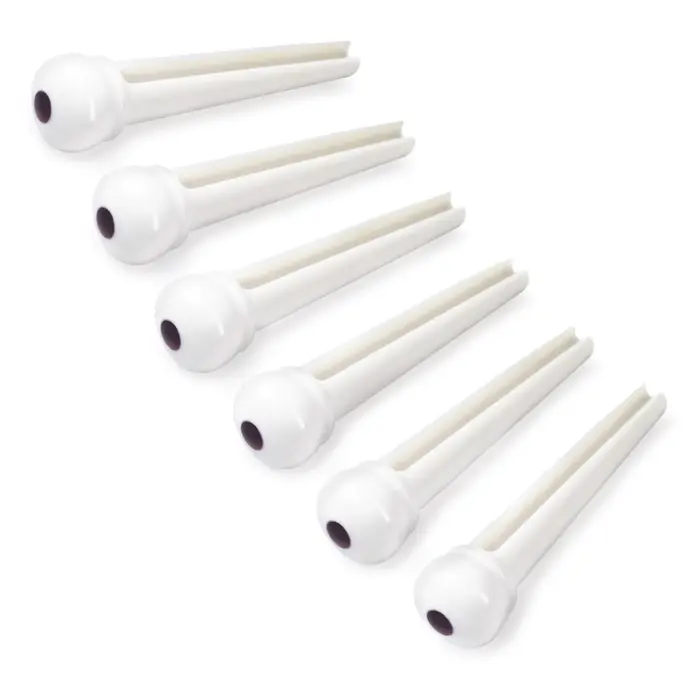 Allparts White Bridge Pins, White w/Black Dot (Set of 6)