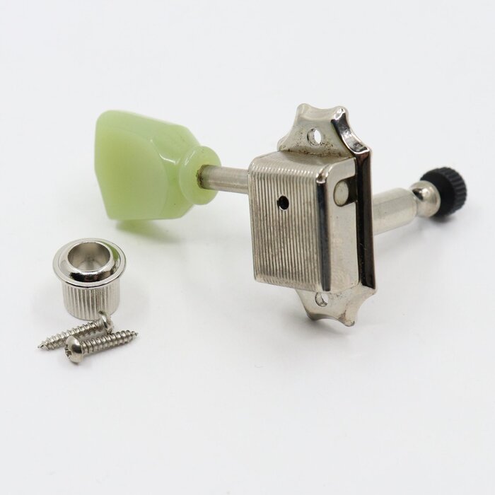 MannMade USA MannMade USA Vintage Style Locking Tuner - Treble side - Nickel,  Green Button