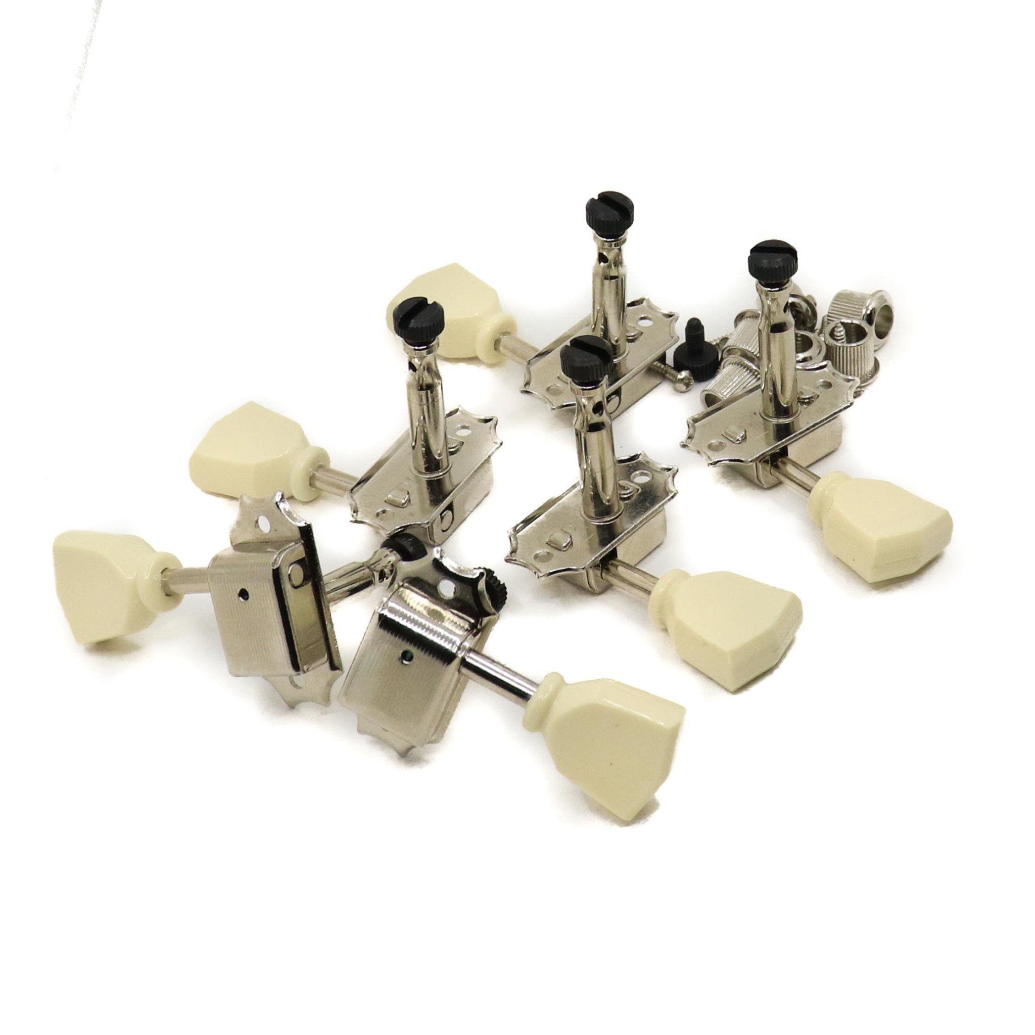MannMade USA MannMade USA Vintage Style Locking Tuner Set - Nickel, Ivory Button