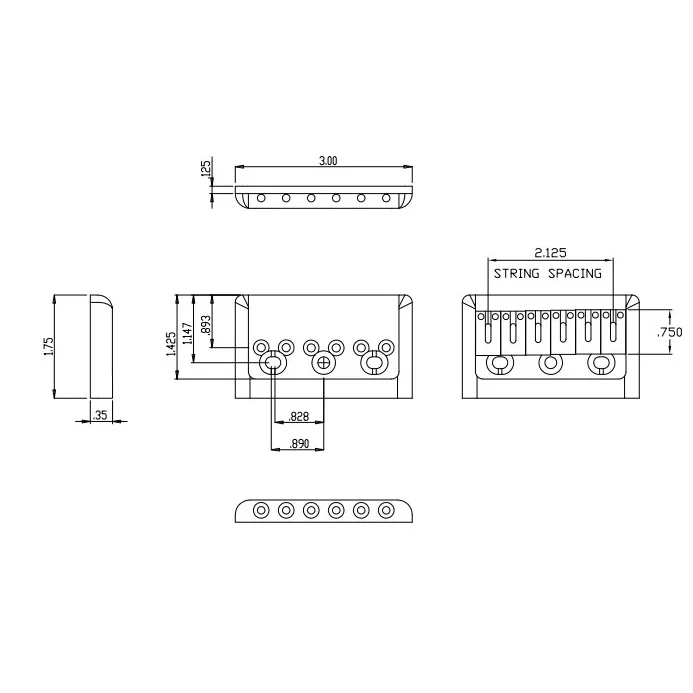 MannMade USA MannMade USA FatBack Hardtail Bridge (2 1/8") - Nickel Hybrid