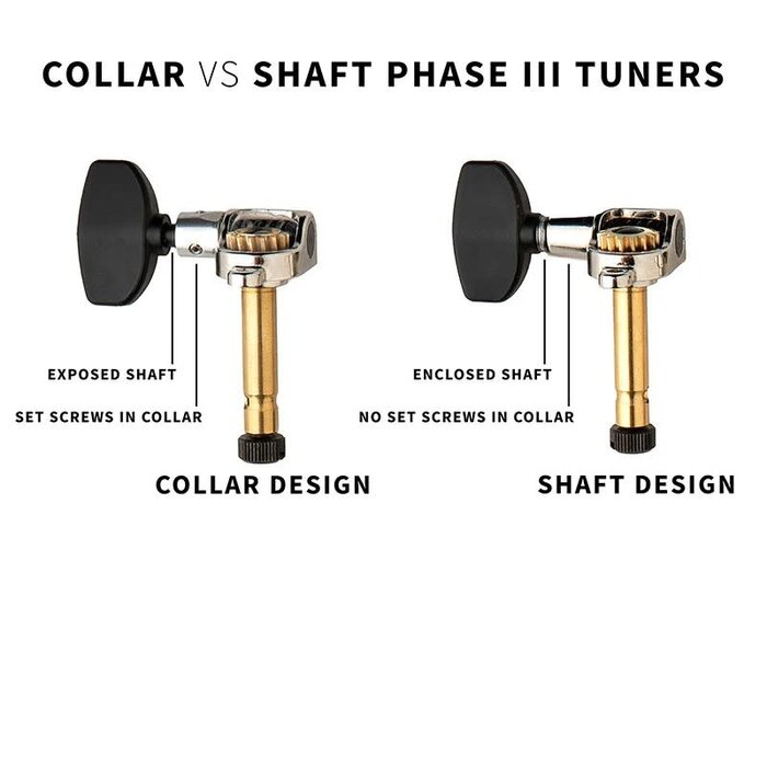 PRS Guitars PRS Phase III Tuners w/ Wing Button, Locking, Shaft Design, Black Buttons, Set of Six