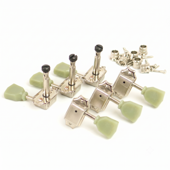 MannMade USA MannMade USA Vintage Style Locking Tuner Set - Nickel, Green Button