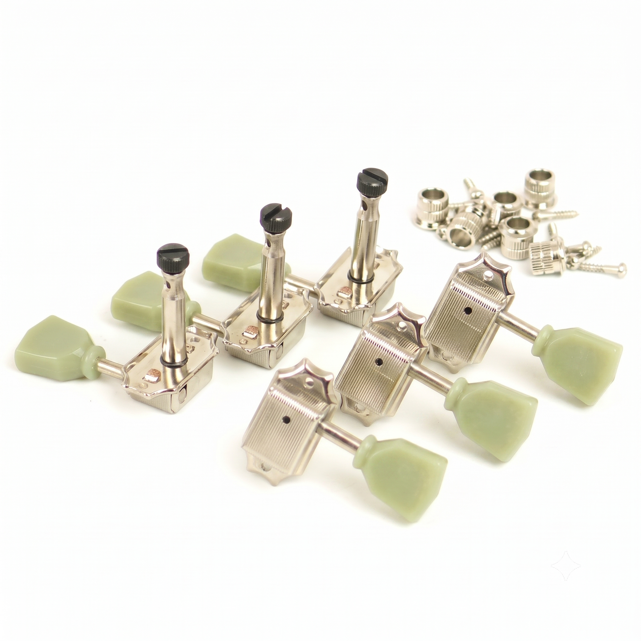 MannMade USA MannMade USA Vintage Style Locking Tuner Set - Nickel, Green Button