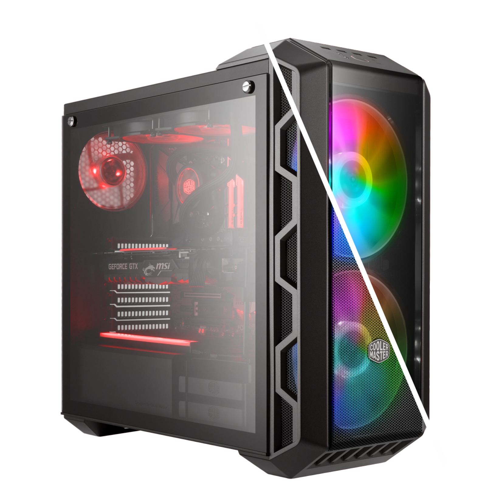 COOLER MASTER Cooler Master MasterCase H500 ARGB Airflow ATX Mid-Tower with Mesh & Transparent Front Panel Option, 2 x 200mm ARGB Fans, and a Tempered Glass Side Panel