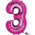 34" Number 3  Fuchsia Pink