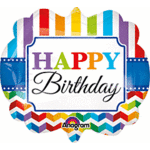 25" Happy Birthday Bright Stripe Chevron