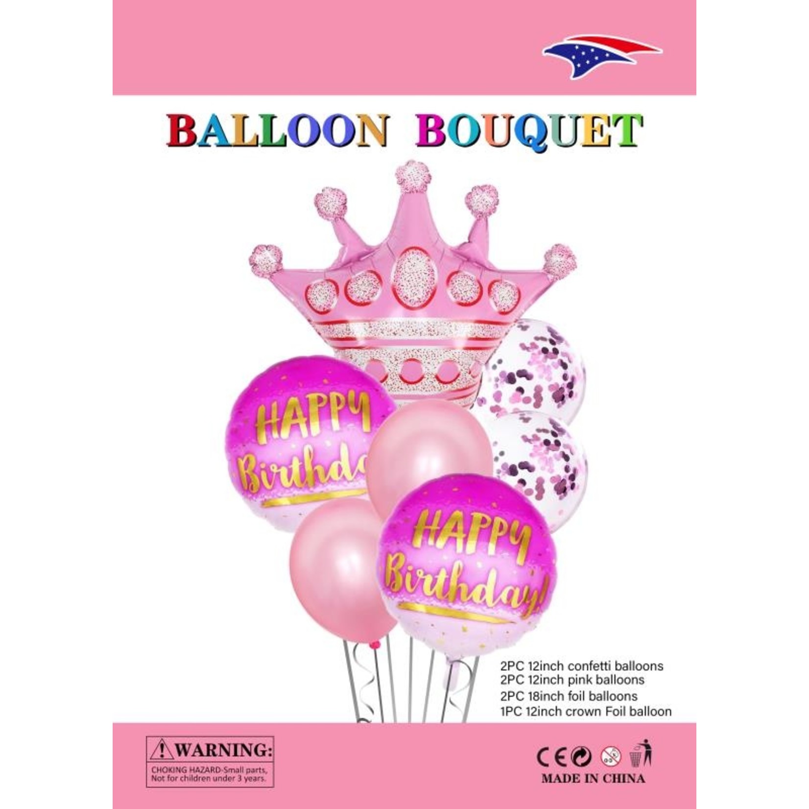 Pink Crown "Happy Birthday" Balloon Bouquet