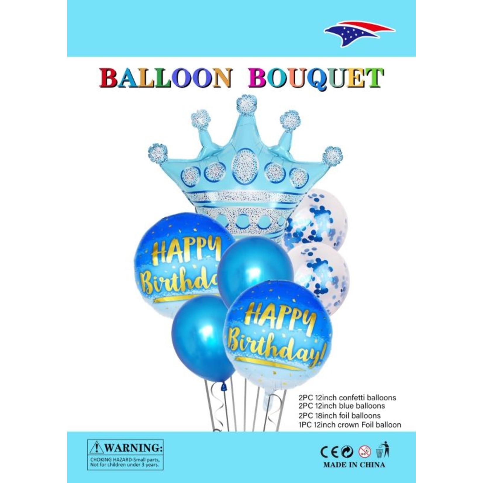 Blue Crown "Happy Birthday" Balloon Bouquet