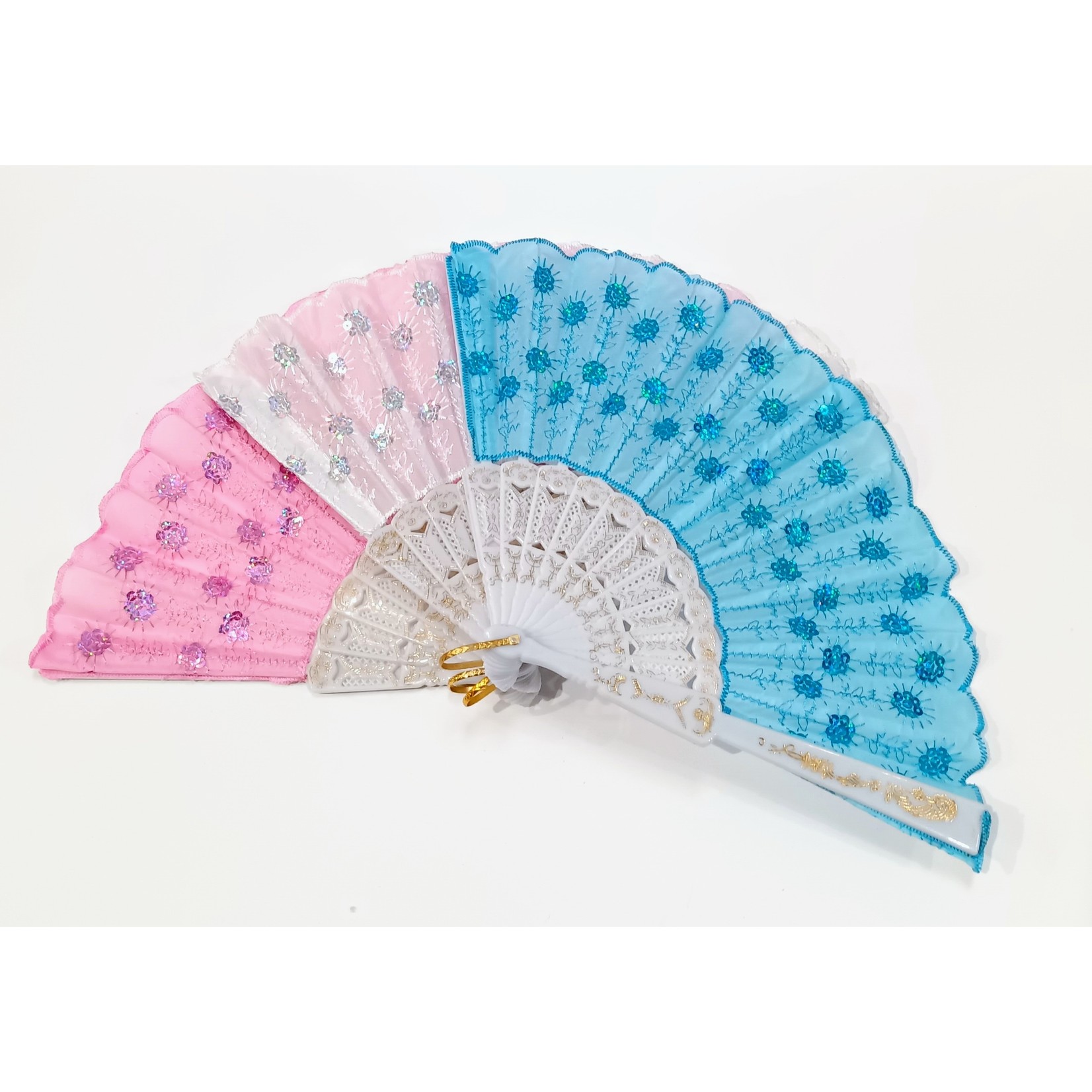 White w/ Gold Assorted Color Fans 1dz