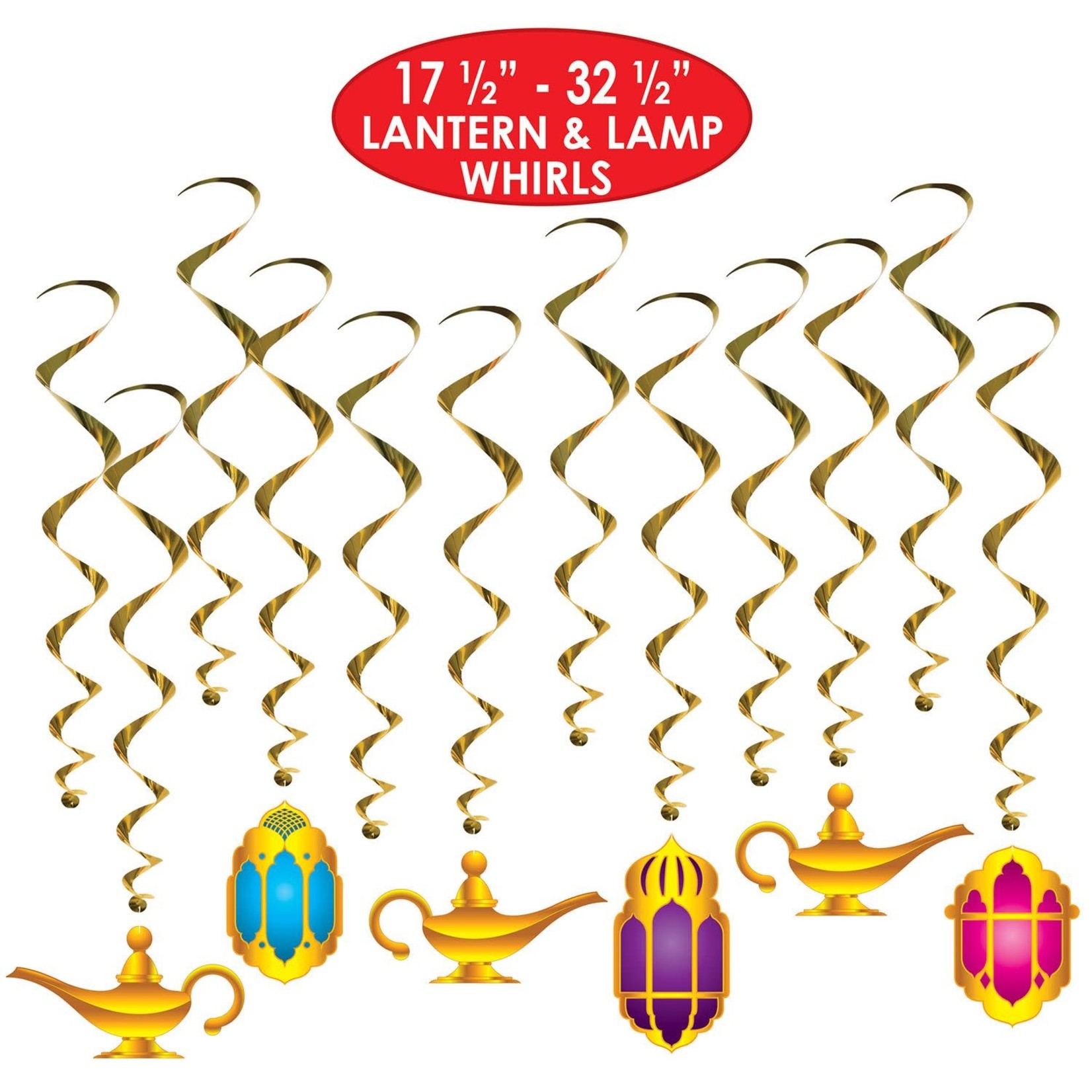 Aladdin Lantern & Lamp Whirls Hanging Decorations 12pcs