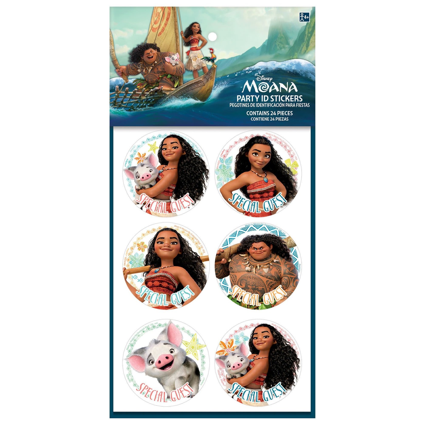 Moana Party ID Stickers 24ct