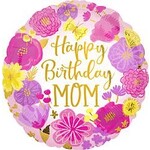 18" HBD Mom Painted Flowers Balloon