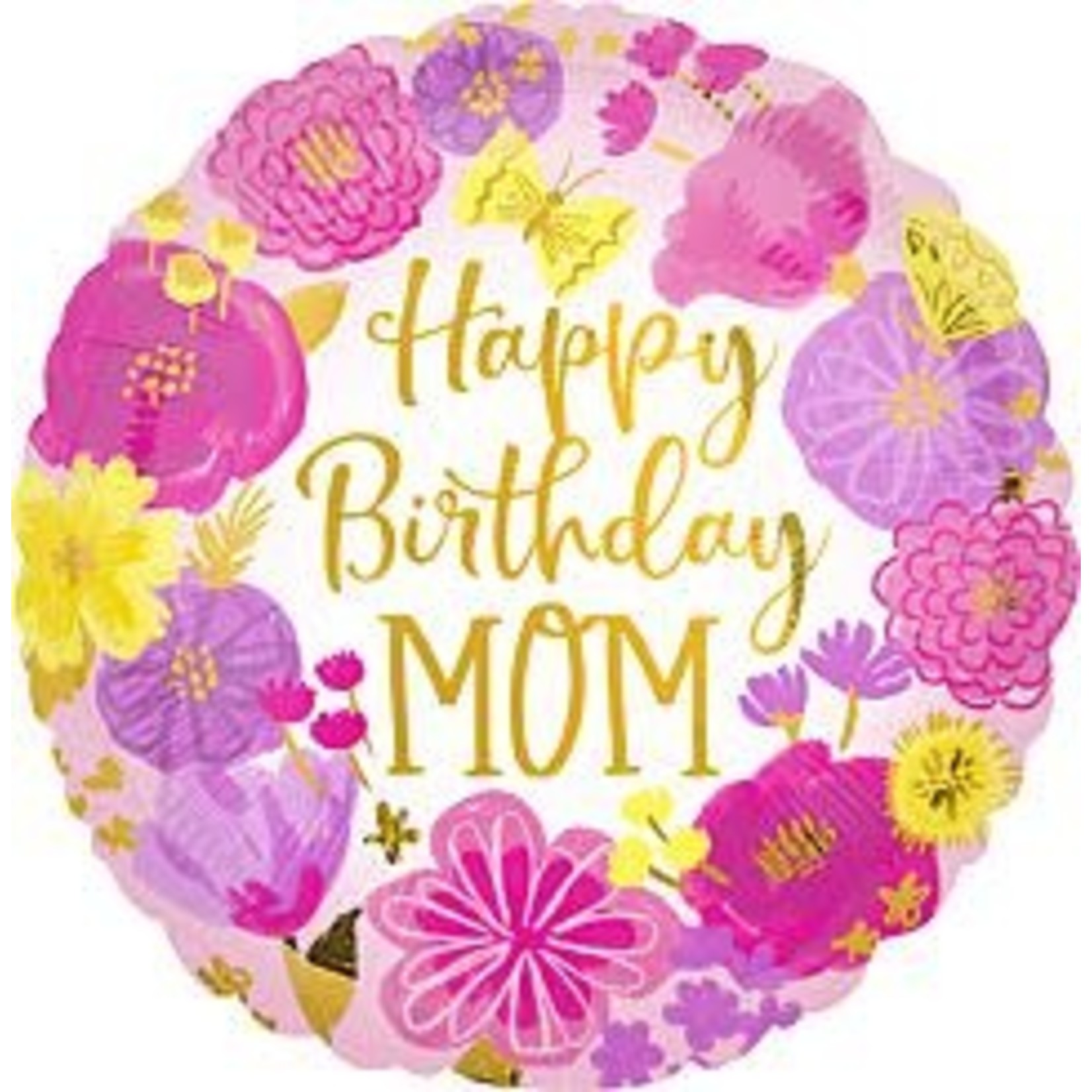 18" HBD Mom Painted Flowers Balloon