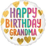 18" HBD Grandma Gold Hearts Balloon