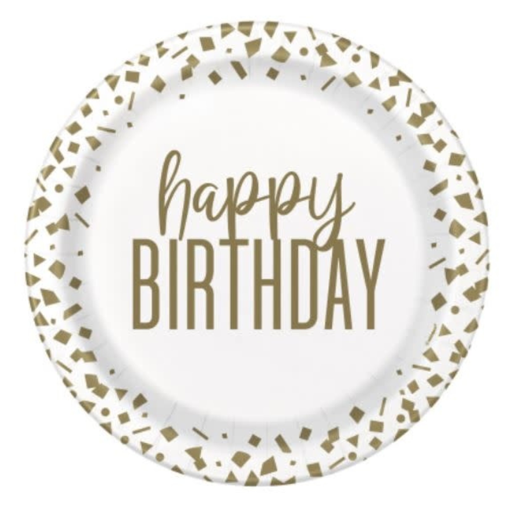 Confetti Gold Birthday Round 9" Dinner Plates  8ct