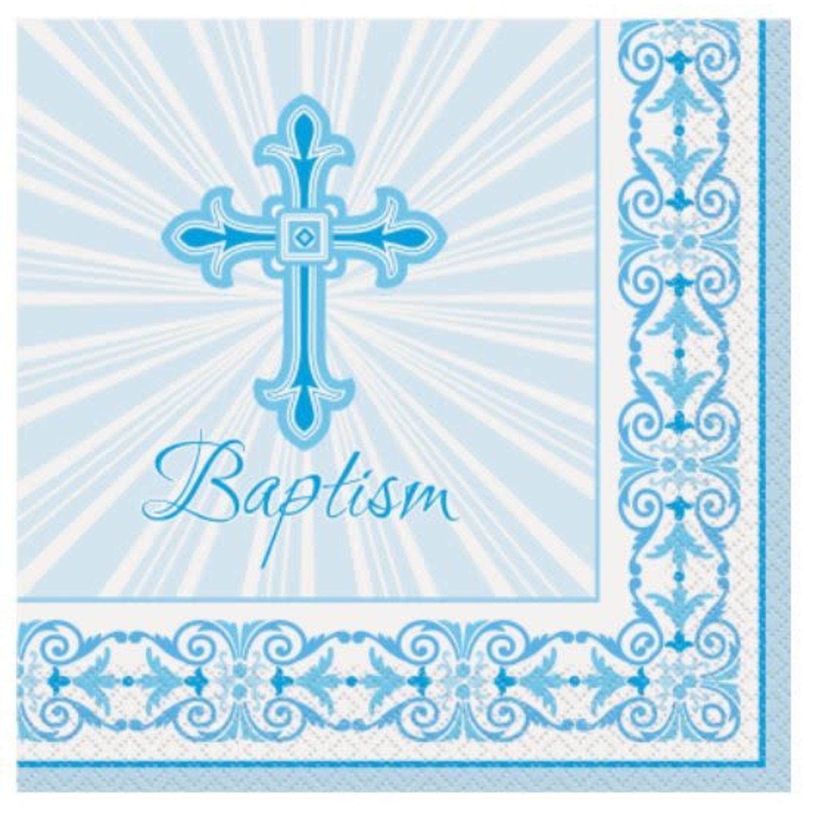Blue Radiant Cross "Baptism" Luncheon Napkins  16ct