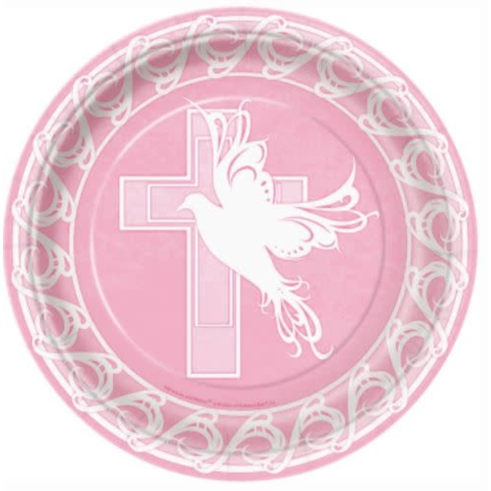 Dove Cross Pink Round 9" Dinner Plates  8ct