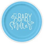 Blue Hearts Baby Shower Round 9" Dinner Plates  8ct