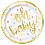 IN Gold Baby Shower Round 7" Dessert Plates  8ct - Foil Boar