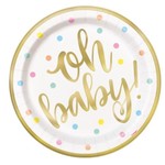 IN Gold Baby Shower Round 9" Dinner Plates  8ct - Foil Boar