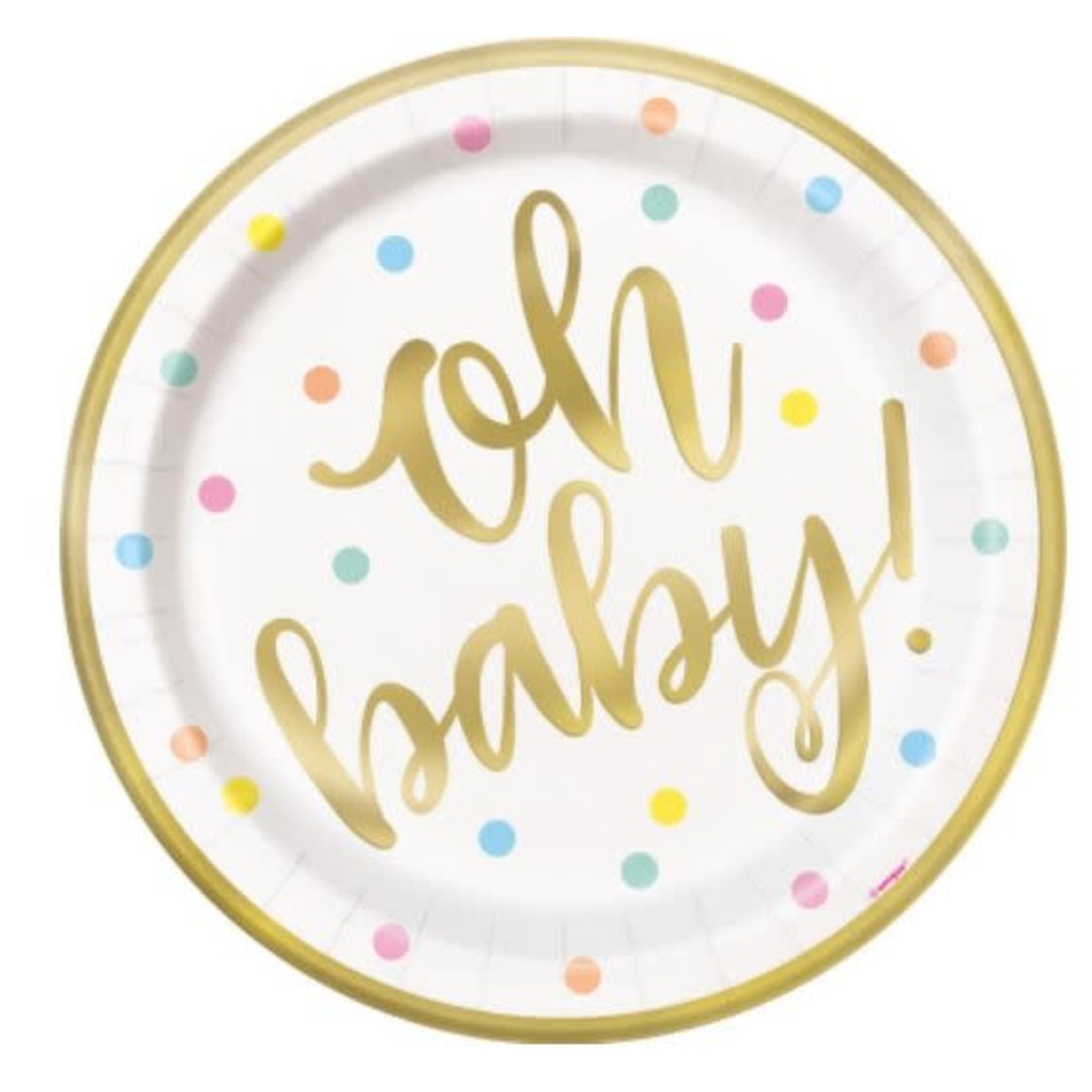 IN Gold Baby Shower Round 9" Dinner Plates  8ct - Foil Boar
