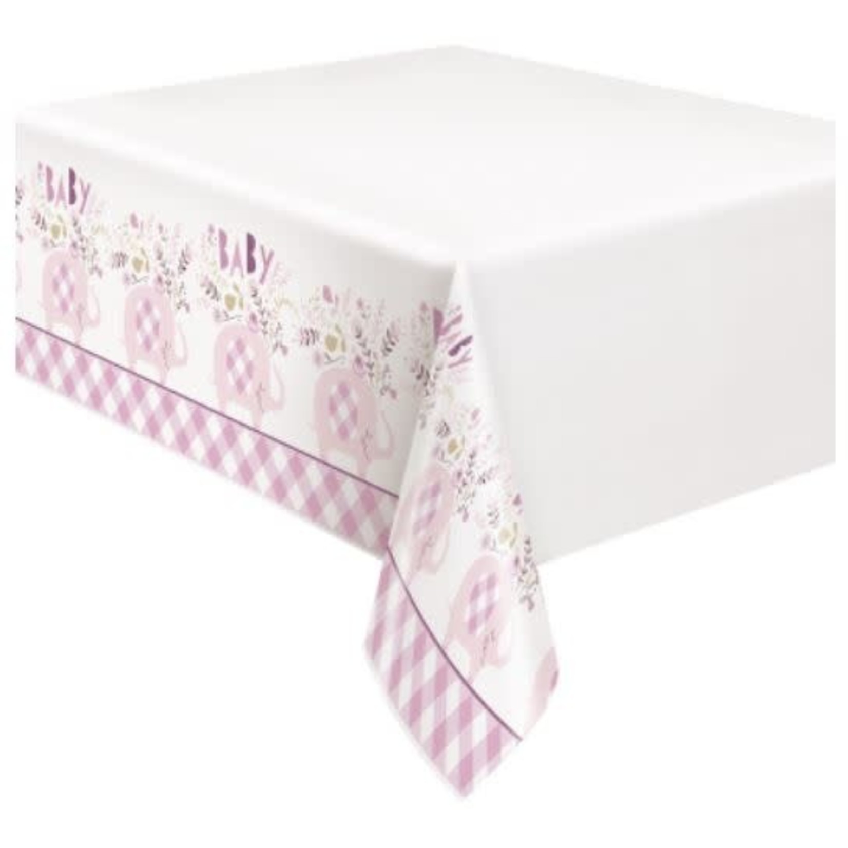 Pink Floral Elephant Plastic Table Cover  54"x84"