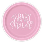 Pink Hearts Baby Shower Round 9" Dinner Plates  8ct