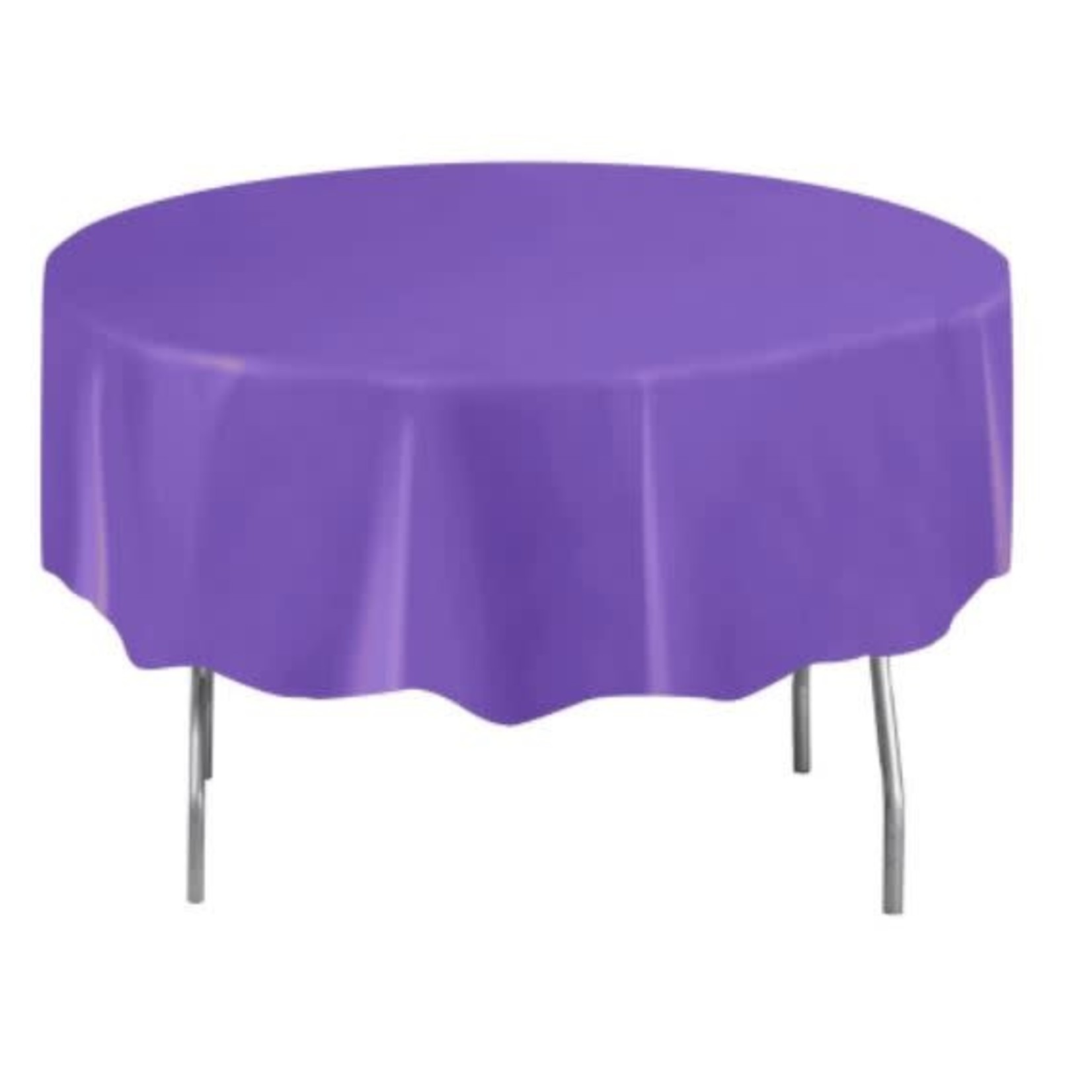 Neon Purple Solid Round Plastic Table Cover  84"