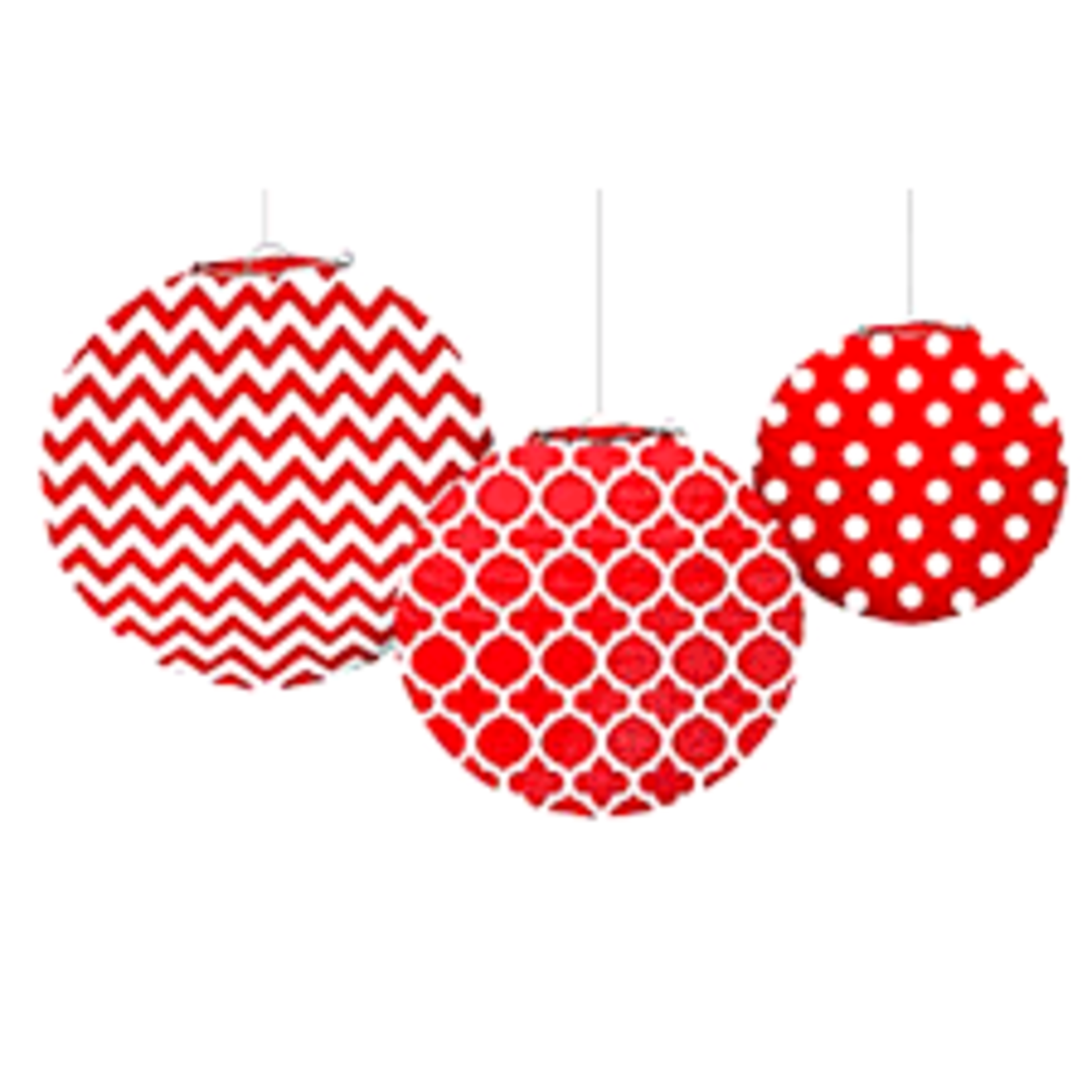 Red Patterned 3ct Paper Lanterns