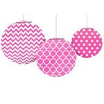 Pink Pattern Lanterns 3ct