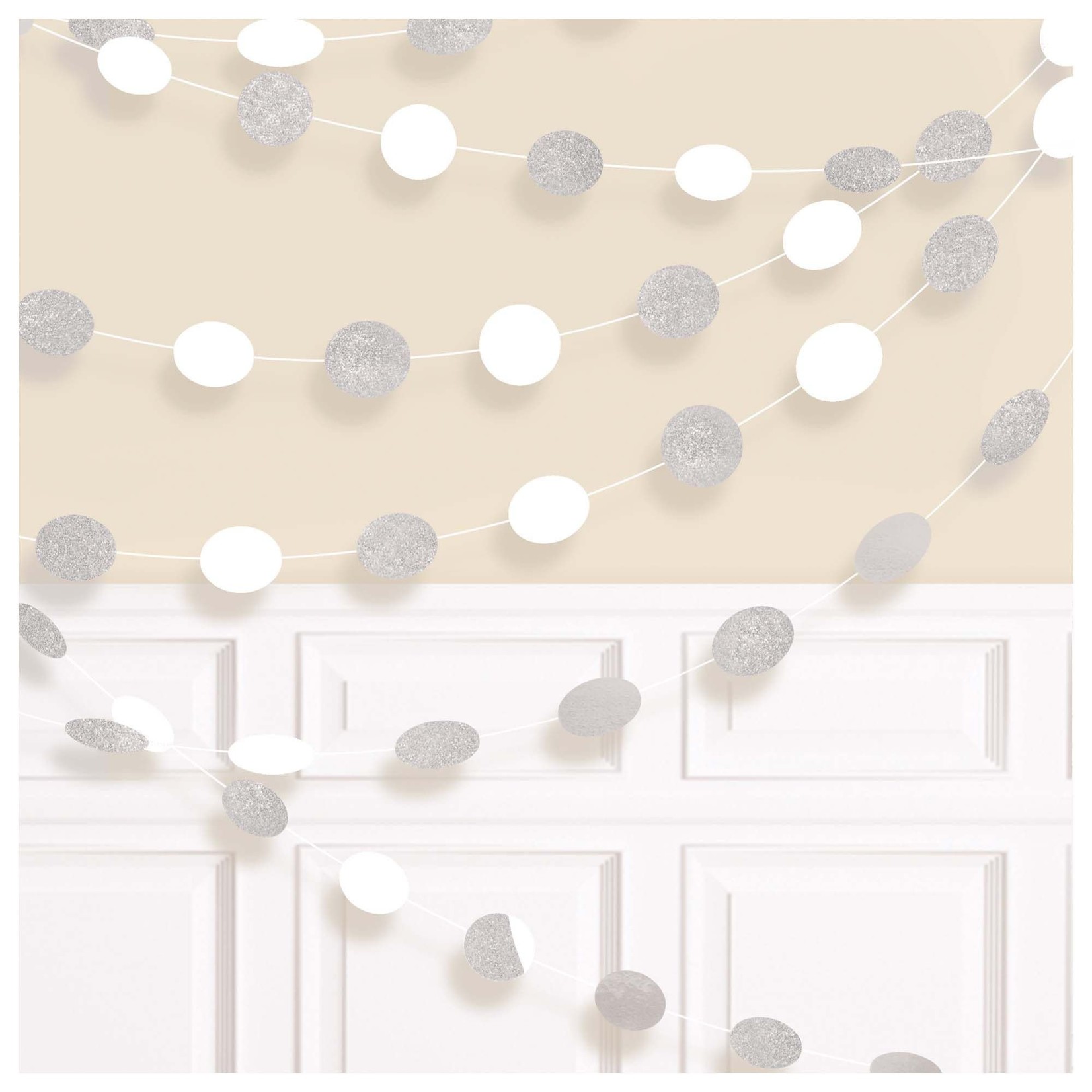 Round Glitter String Decorations - Frosty White