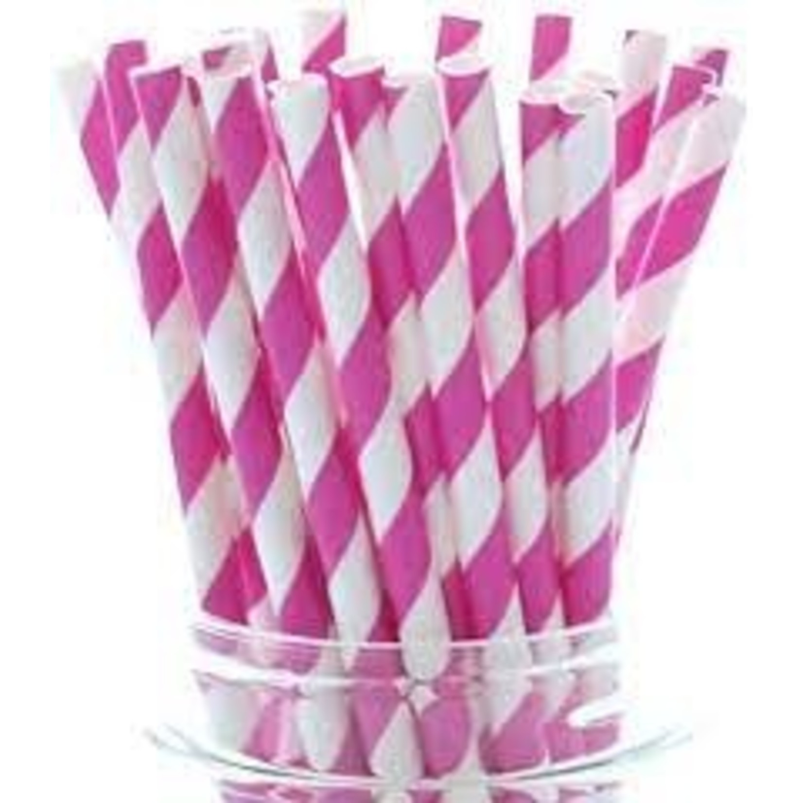 Pink Stripped Paper Straws 10ct