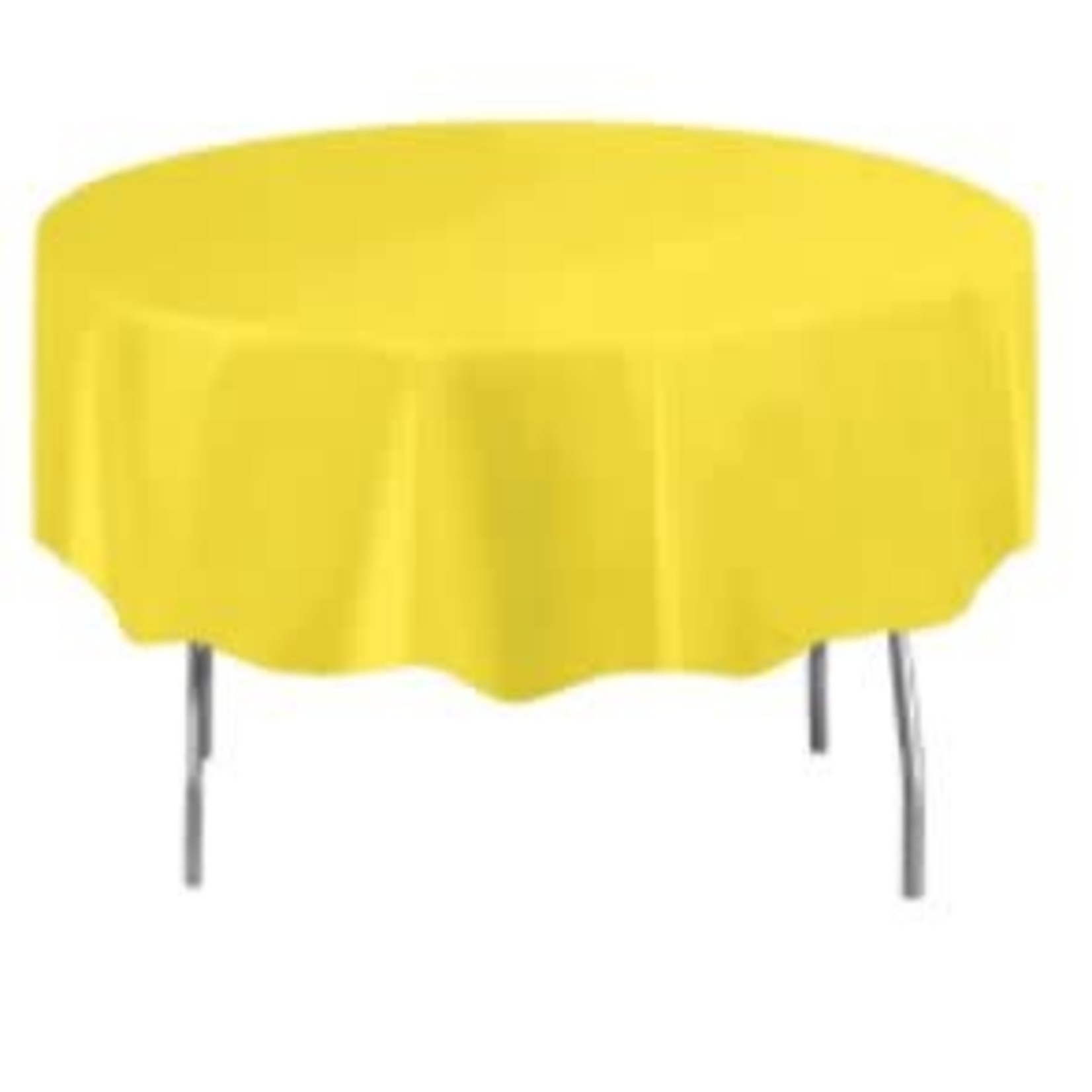 Neon Yellow Solid Round Plastic Table Cover  84"