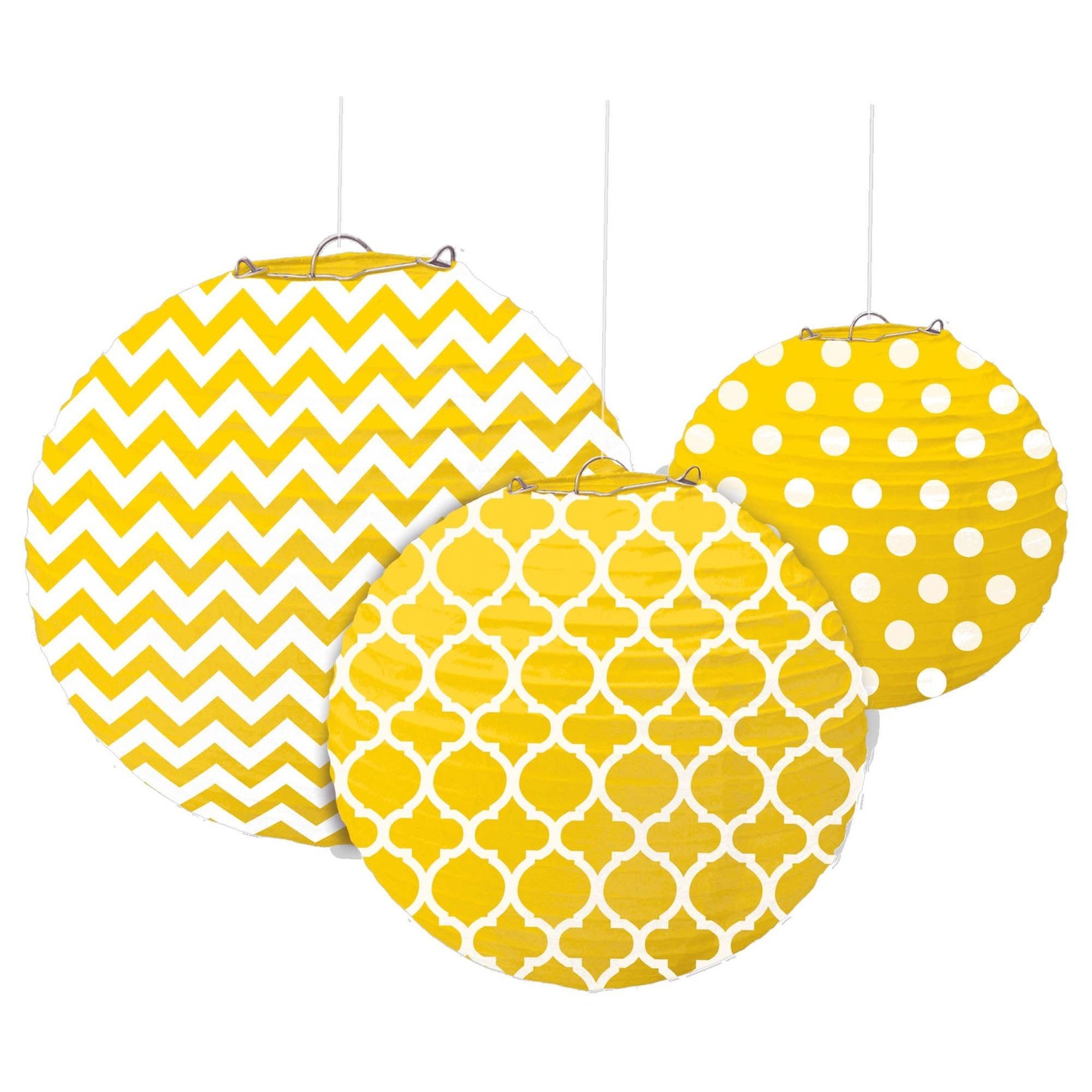 Round Printed Paper Lanterns - Yellow Sunshine