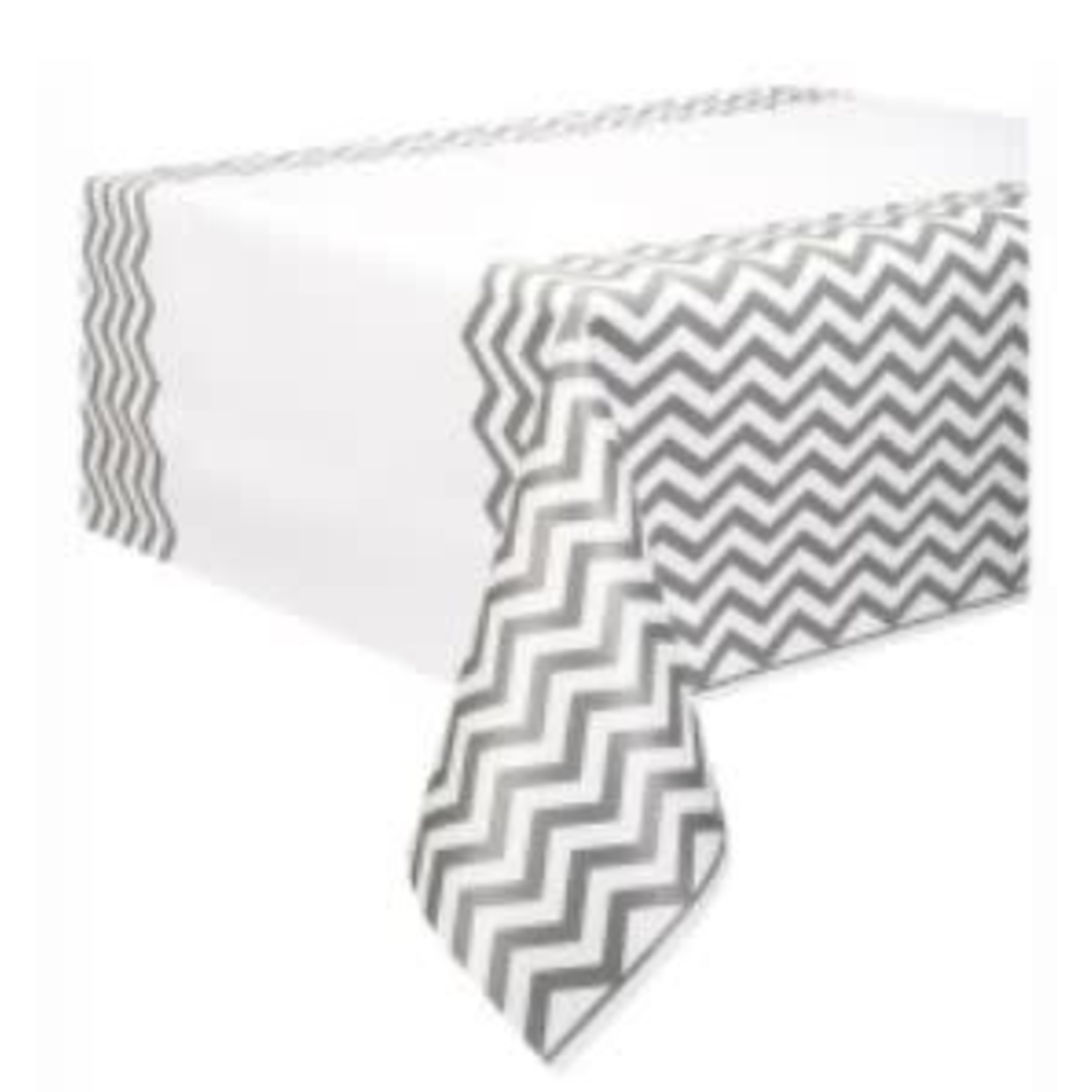 Silver Chevron Rectangular Plastic Table Cover  54" x 108"