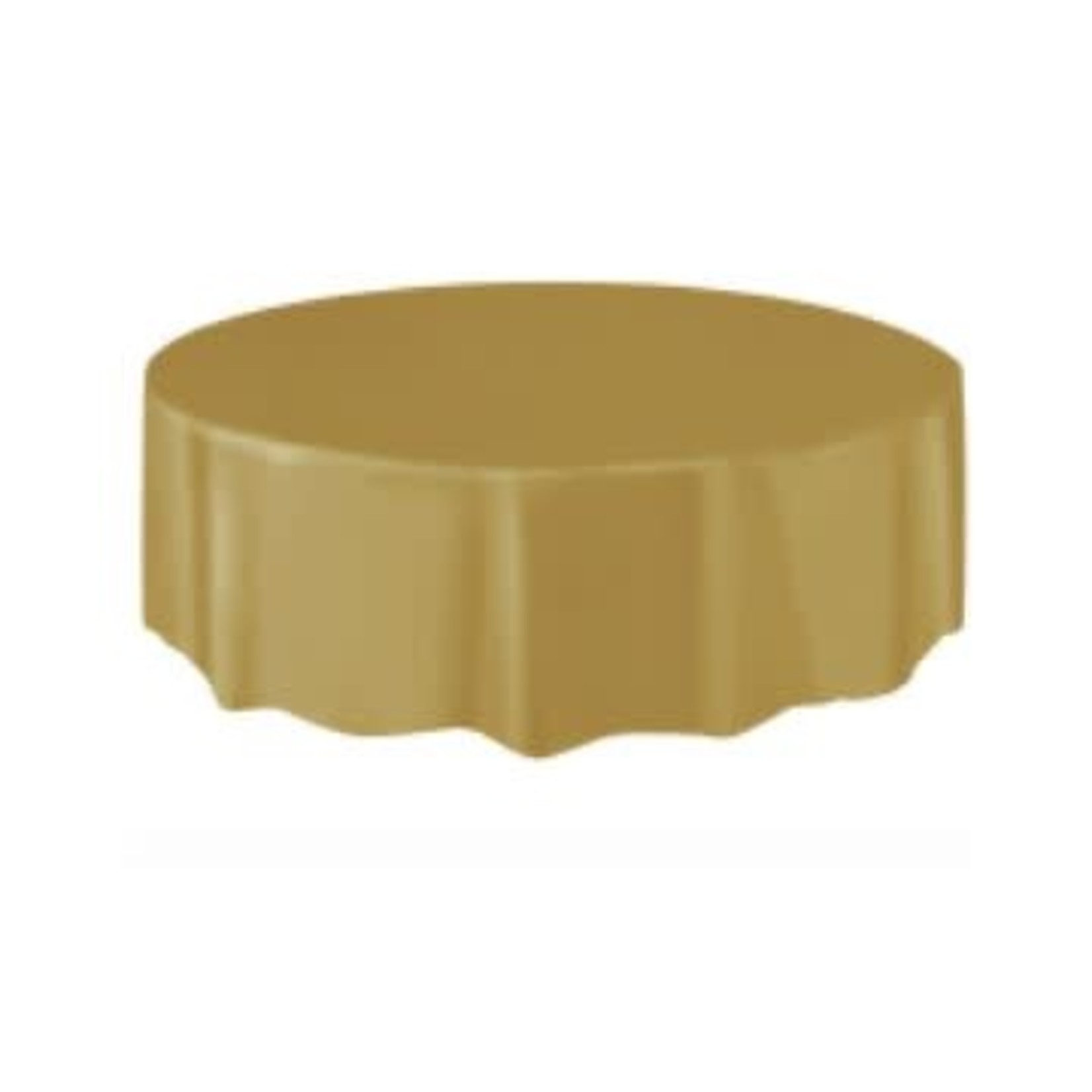 Gold Solid Round Plastic Table Cover  84"